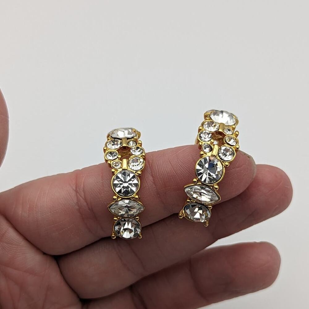 Chunky Gold Crystal Hoop Earrings Monet Fashion Jewelry Party Elegant Formal